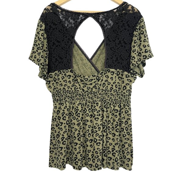 Torrid Whimsigoth Cheetah Print Top Women Size 3 Green Lace Smocked Fairy Grunge - Picture 5 of 9